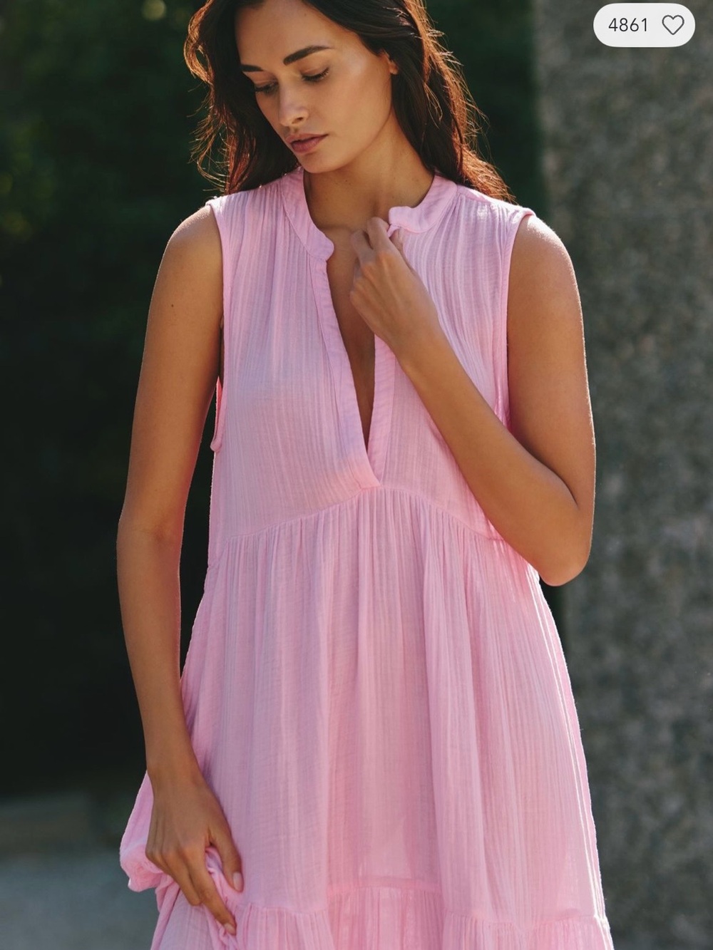 Sleeveless Pink V-Neck Tiered Midi Dress